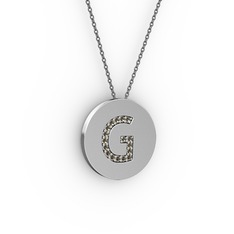 G Baş Harf Kolye - Dumanlı kuvars 14 ayar beyaz altın kolye (40 cm gümüş rolo zincir) #bqn3vq