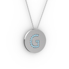 G Baş Harf Kolye - Akuamarin 925 ayar gümüş kolye (40 cm beyaz altın rolo zincir) #bqwtp4