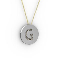 G Baş Harf Kolye - Dumanlı kuvars 925 ayar gümüş kolye (40 cm altın rolo zincir) #e47gwb