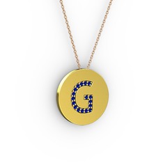 G Baş Harf Kolye - Lab safir 14 ayar altın kolye (40 cm rose altın rolo zincir) #hhkpex