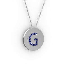G Baş Harf Kolye - Lab safir 925 ayar gümüş kolye (40 cm gümüş rolo zincir) #ii1qjx