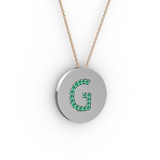 G Baş Harf Kolye - Yeşil kuvars 8 ayar beyaz altın kolye (40 cm gümüş rolo zincir) #l5z90l