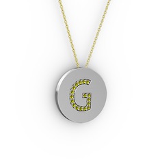 G Baş Harf Kolye - Peridot 925 ayar gümüş kolye (40 cm altın rolo zincir) #mx9v2