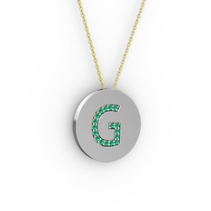 G Baş Harf Kolye - Yeşil kuvars 8 ayar beyaz altın kolye (40 cm gümüş rolo zincir) #pea4nq