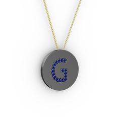 G Baş Harf Kolye - Lab safir 925 ayar siyah rodyum kaplama gümüş kolye (40 cm gümüş rolo zincir) #pfng2y