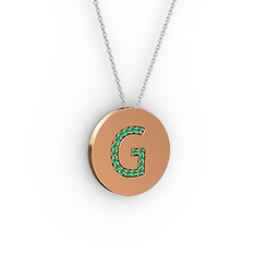 G Baş Harf Kolye - Yeşil kuvars 18 ayar rose altın kolye (40 cm gümüş rolo zincir) #pu3tzi