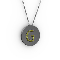 G Baş Harf Kolye - Peridot 925 ayar siyah rodyum kaplama gümüş kolye (40 cm gümüş rolo zincir) #s4e2be