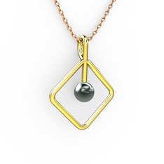 Perla İnci Kolye - Siyah inci 8 ayar altın kolye (40 cm rose altın rolo zincir) #12yn9fe