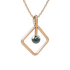 Perla İnci Kolye - Siyah inci 14 ayar rose altın kolye (40 cm gümüş rolo zincir) #13a6s57
