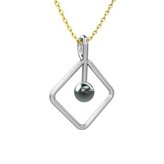Perla İnci Kolye - Siyah inci 14 ayar beyaz altın kolye (40 cm altın rolo zincir) #15zarti