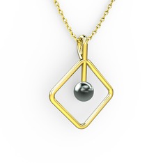 Perla İnci Kolye - Siyah inci 925 ayar altın kaplama gümüş kolye (40 cm gümüş rolo zincir) #17dpg1i