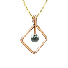 Perla İnci Kolye - Siyah inci 18 ayar rose altın kolye (40 cm altın rolo zincir) #1ccpsdh