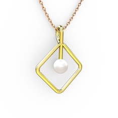 Perla İnci Kolye - Inci 8 ayar altın kolye (40 cm rose altın rolo zincir) #1d360ts