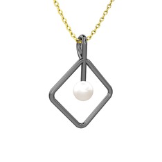 Perla İnci Kolye - Inci 925 ayar siyah rodyum kaplama gümüş kolye (40 cm altın rolo zincir) #1icz0fe