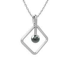 Perla İnci Kolye - Siyah inci 18 ayar beyaz altın kolye (40 cm gümüş rolo zincir) #1knjh05