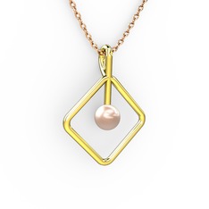 Perla İnci Kolye - Pembe inci 18 ayar altın kolye (40 cm rose altın rolo zincir) #1mf6nwp