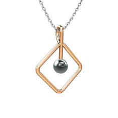 Perla İnci Kolye - Siyah inci 14 ayar rose altın kolye (40 cm gümüş rolo zincir) #1tul5b2