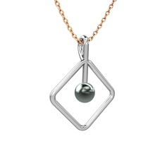 Perla İnci Kolye - Siyah inci 14 ayar beyaz altın kolye (40 cm gümüş rolo zincir) #1yr5762