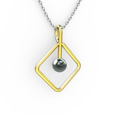 Perla İnci Kolye - Siyah inci 8 ayar altın kolye (40 cm beyaz altın rolo zincir) #505521