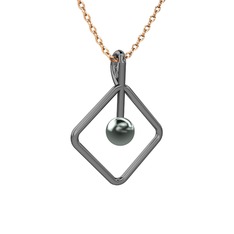 Perla İnci Kolye - Siyah inci 925 ayar siyah rodyum kaplama gümüş kolye (40 cm gümüş rolo zincir) #sr8gpm