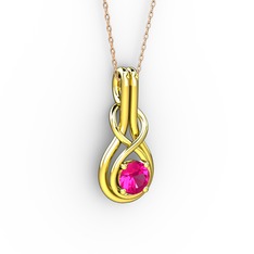 Düğüm Kolye - Rodolit garnet 8 ayar altın kolye (40 cm gümüş rolo zincir) #13edk9u