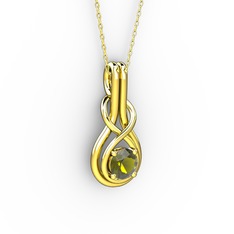 Düğüm Kolye - Peridot 14 ayar altın kolye (40 cm altın rolo zincir) #147yp7o