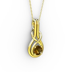 Düğüm Kolye - Dumanlı kuvars 8 ayar altın kolye (40 cm altın rolo zincir) #19a1s3e