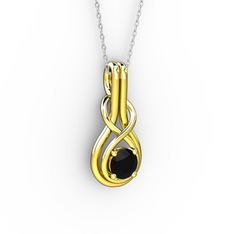 Düğüm Kolye - Siyah zirkon 8 ayar altın kolye (40 cm beyaz altın rolo zincir) #19qq8yx
