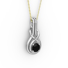 Düğüm Kolye - Siyah zirkon 8 ayar beyaz altın kolye (40 cm altın rolo zincir) #1aerqi8
