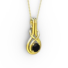 Düğüm Kolye - Siyah zirkon 18 ayar altın kolye (40 cm gümüş rolo zincir) #1etarbr