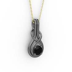 Düğüm Kolye - Siyah zirkon 925 ayar siyah rodyum kaplama gümüş kolye (40 cm altın rolo zincir) #1gdiums
