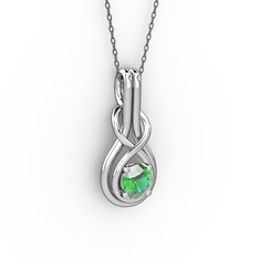 Düğüm Kolye - Yeşil kuvars 8 ayar beyaz altın kolye (40 cm gümüş rolo zincir) #1lt0yz2
