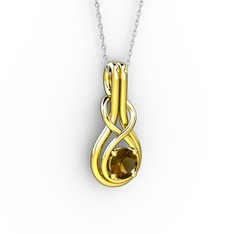 Düğüm Kolye - Dumanlı kuvars 18 ayar altın kolye (40 cm beyaz altın rolo zincir) #1sdyqu3