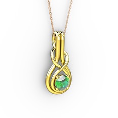 Düğüm Kolye - Yeşil kuvars 8 ayar altın kolye (40 cm rose altın rolo zincir) #1ysd5zc