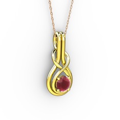 Düğüm Kolye - Kök yakut 925 ayar altın kaplama gümüş kolye (40 cm rose altın rolo zincir) #2dosyt