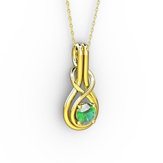 Düğüm Kolye - Yeşil kuvars 14 ayar altın kolye (40 cm gümüş rolo zincir) #pplzsk
