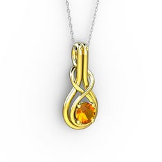 Düğüm Kolye - Sitrin 8 ayar altın kolye (40 cm beyaz altın rolo zincir) #pt306i