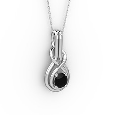 Düğüm Kolye - Siyah zirkon 8 ayar beyaz altın kolye (40 cm gümüş rolo zincir) #q8cvxr