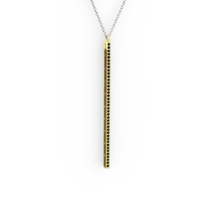 Su Yolu Kolye - Siyah zirkon 925 ayar altın kaplama gümüş kolye (40 cm beyaz altın rolo zincir) #10005h6