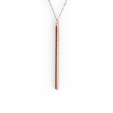 Su Yolu Kolye - Pembe kuvars 14 ayar rose altın kolye (40 cm beyaz altın rolo zincir) #13bdui4