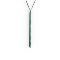 Su Yolu Kolye - Yeşil kuvars 925 ayar siyah rodyum kaplama gümüş kolye (40 cm gümüş rolo zincir) #xj2bn9