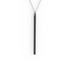 Su Yolu Kolye - Siyah zirkon 925 ayar siyah rodyum kaplama gümüş kolye (40 cm beyaz altın rolo zincir) #z6b4g