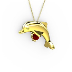 Taşlı Yunus Kolye - Garnet 8 ayar altın kolye (40 cm altın rolo zincir) #1dy63st