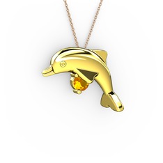 Taşlı Yunus Kolye - Sitrin 18 ayar altın kolye (40 cm gümüş rolo zincir) #1ewvjsx