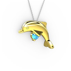 Taşlı Yunus Kolye - Akuamarin 8 ayar altın kolye (40 cm beyaz altın rolo zincir) #1j1wbbn