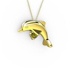 Taşlı Yunus Kolye - Peridot 14 ayar altın kolye (40 cm altın rolo zincir) #1mgktp2