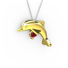 Taşlı Yunus Kolye - Kök yakut 14 ayar altın kolye (40 cm beyaz altın rolo zincir) #1rtf70a