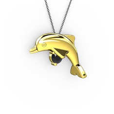 Taşlı Yunus Kolye - Siyah zirkon 14 ayar altın kolye (40 cm gümüş rolo zincir) #2qn245