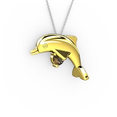 Taşlı Yunus Kolye - Dumanlı kuvars 18 ayar altın kolye (40 cm beyaz altın rolo zincir) #bf2ro7