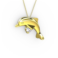 Taşlı Yunus Kolye - Beyaz zirkon 18 ayar altın kolye (40 cm altın rolo zincir) #ewj5wm